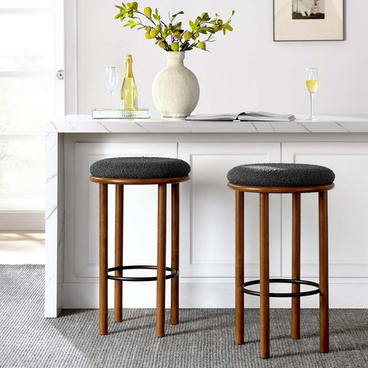 Fable Boucle Fabric Bar Stools in Walnut & Charcoal