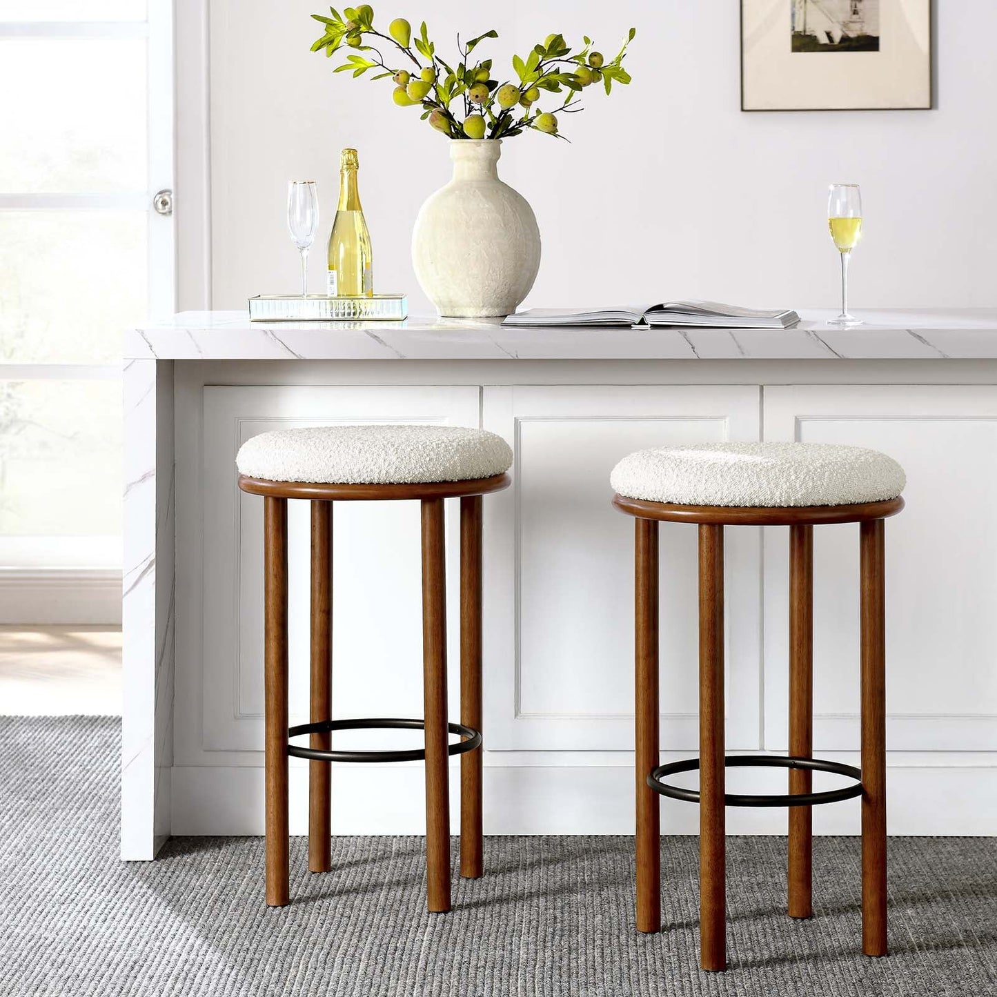 Fable Set of 2 Boucle Fabric Bar Stools