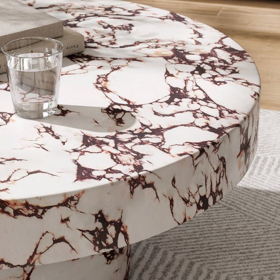 Alora Round Concrete Coffee Table – Faux Red Marble Finish