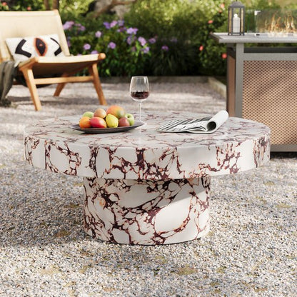 Alora Round Concrete Coffee Table – Faux Red Marble Finish