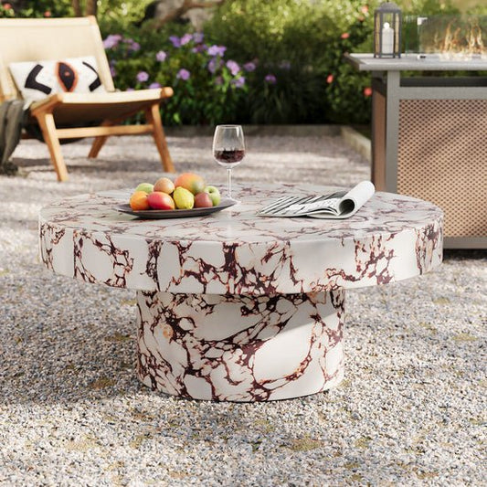 Alora Round Concrete Coffee Table – Faux Red Marble Finish
