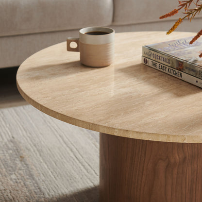 Kioni Travertine Coffee Table in Walnut