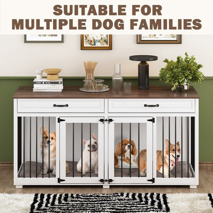 Furniture Style Dog Crate, 64.5 Inch Wooden Large Dog Kennel