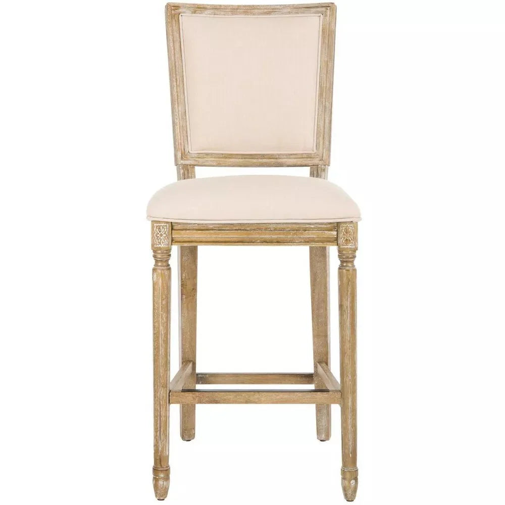 Buchanan Set of 2 Rustic Oak Bar Stools – Beige Linen