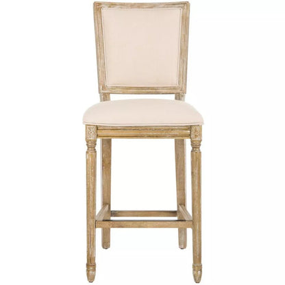 Buchanan Set of 2 Rustic Oak Bar Stools – Beige Linen