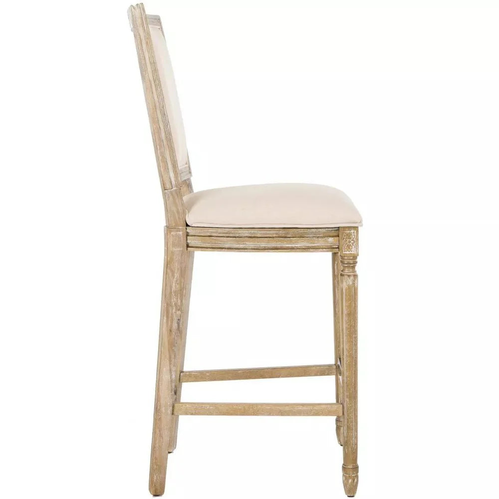 Buchanan Set of 2 Rustic Oak Bar Stools – Beige Linen