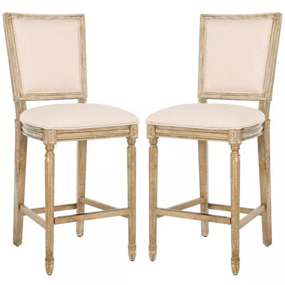 Buchanan Set of 2 Rustic Oak Bar Stools – Beige Linen