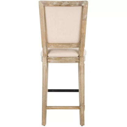 Buchanan Set of 2 Rustic Oak Bar Stools – Beige Linen