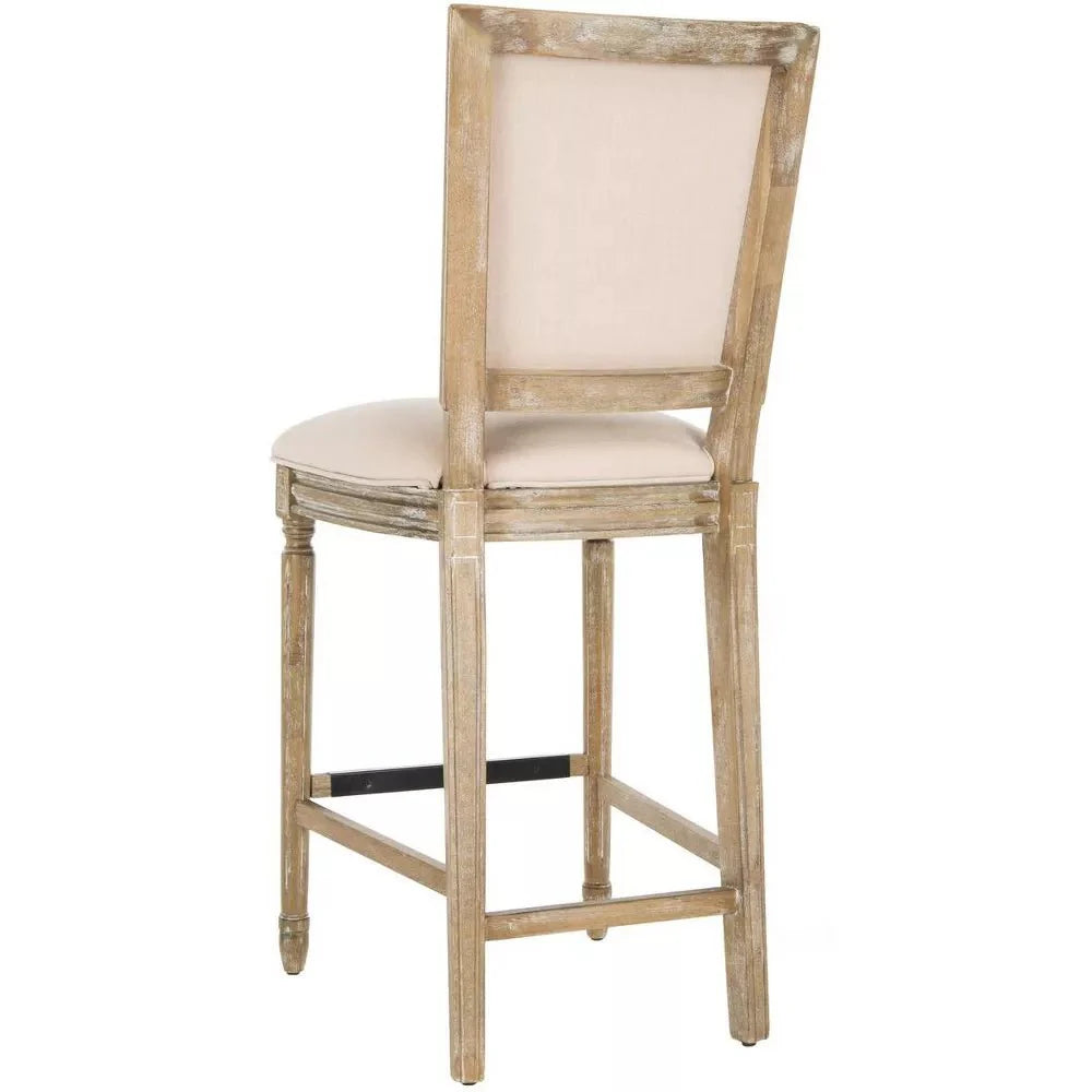 Buchanan Set of 2 Rustic Oak Bar Stools – Beige Linen