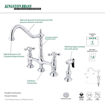 Kingston Brass Heritage Bridge Kitchen Faucet with Brass Sprayer