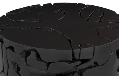 Teak Chunk Round Coffee Table – 36″ Black Reclaimed Wood