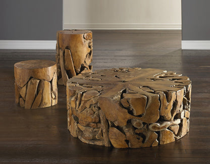 Teak Chunk Round Coffee Table – 36″ Reclaimed Wood