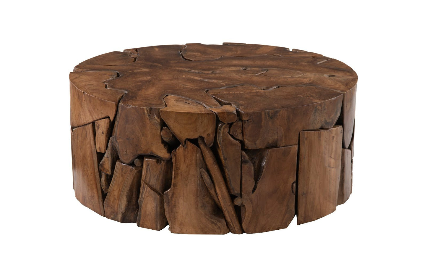 Teak Chunk Round Coffee Table – 36″ Reclaimed Wood