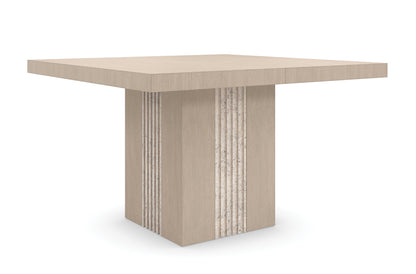 Unity Light Dining Table – Sun Drenched Oak, Travertine Base
