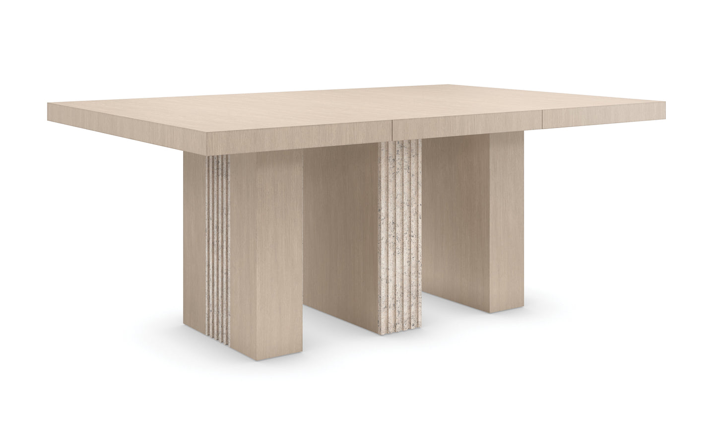 Unity Light Dining Table – Sun Drenched Oak, Travertine Base