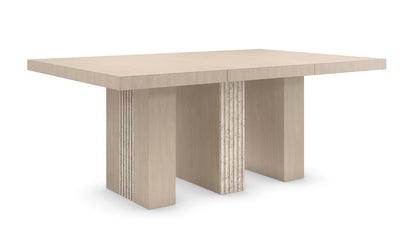 Unity Light Dining Table – Sun Drenched Oak, Travertine Base