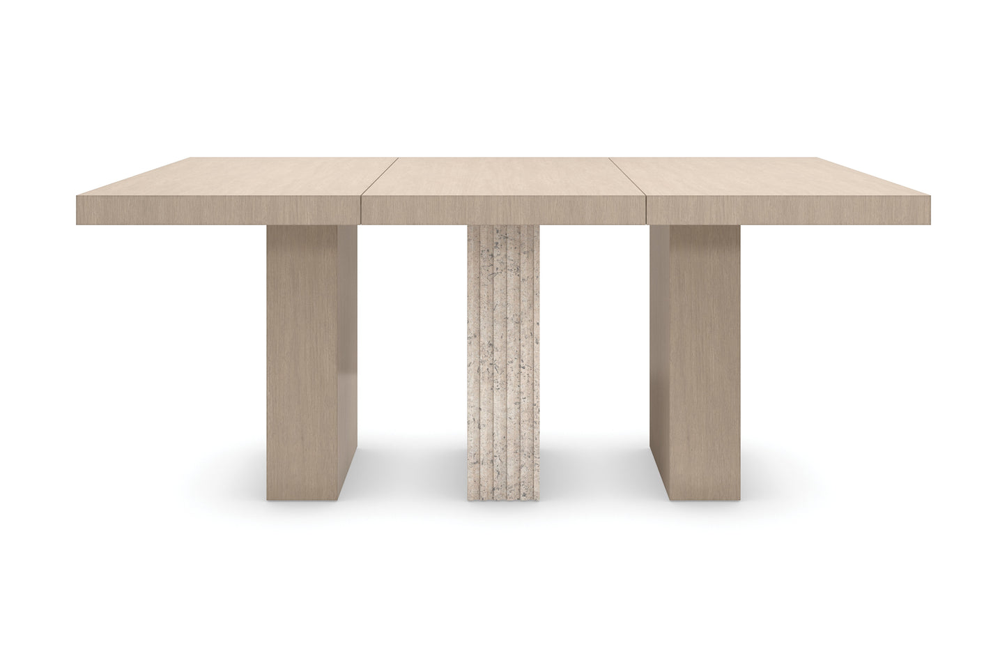 Unity Light Dining Table – Sun Drenched Oak, Travertine Base