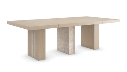 Unity Light Dining Table – Sun Drenched Oak, Travertine Base