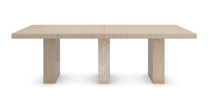 Unity Light Dining Table – Sun Drenched Oak, Travertine Base