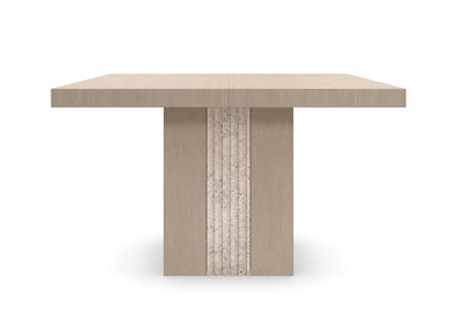 Unity Light Dining Table – Sun Drenched Oak, Travertine Base
