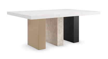 Unity Dark Dining Table – Burnished Adobe Top, Stone Base