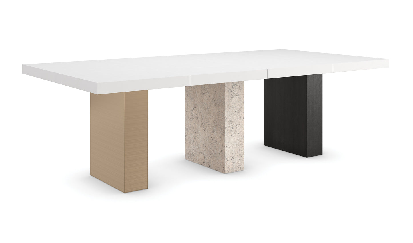 Unity Dark Dining Table – Burnished Adobe Top, Stone Base