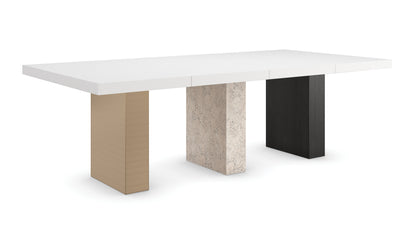 Unity Dark Dining Table – Burnished Adobe Top, Stone Base