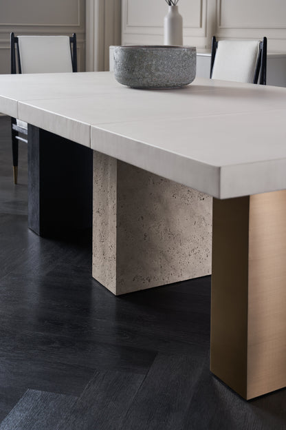 Unity Dark Dining Table – Burnished Adobe Top, Stone Base