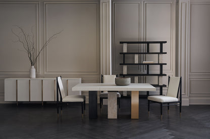 Unity Dark Dining Table – Burnished Adobe Top, Stone Base