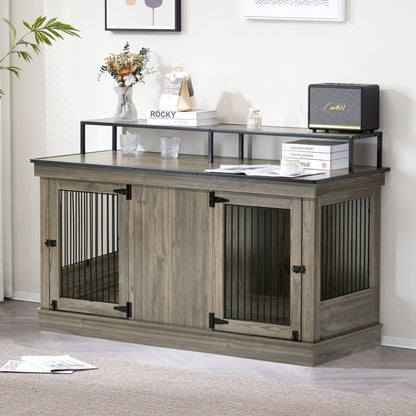 Mcombo Large Dog Crate Furniture TV Stand,Wooden Dog Kennel with Double Doors 1861