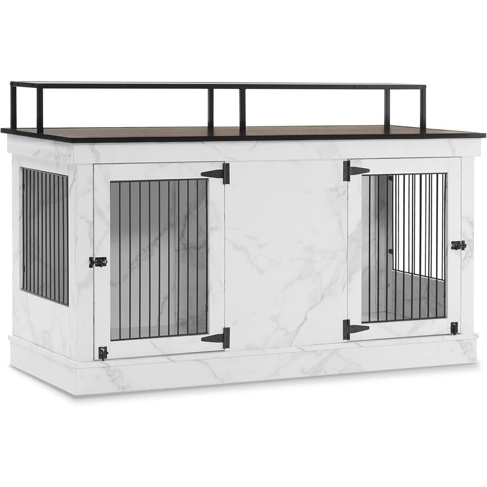 Mcombo Large Dog Crate Furniture TV Stand,Wooden Dog Kennel with Double Doors 1861