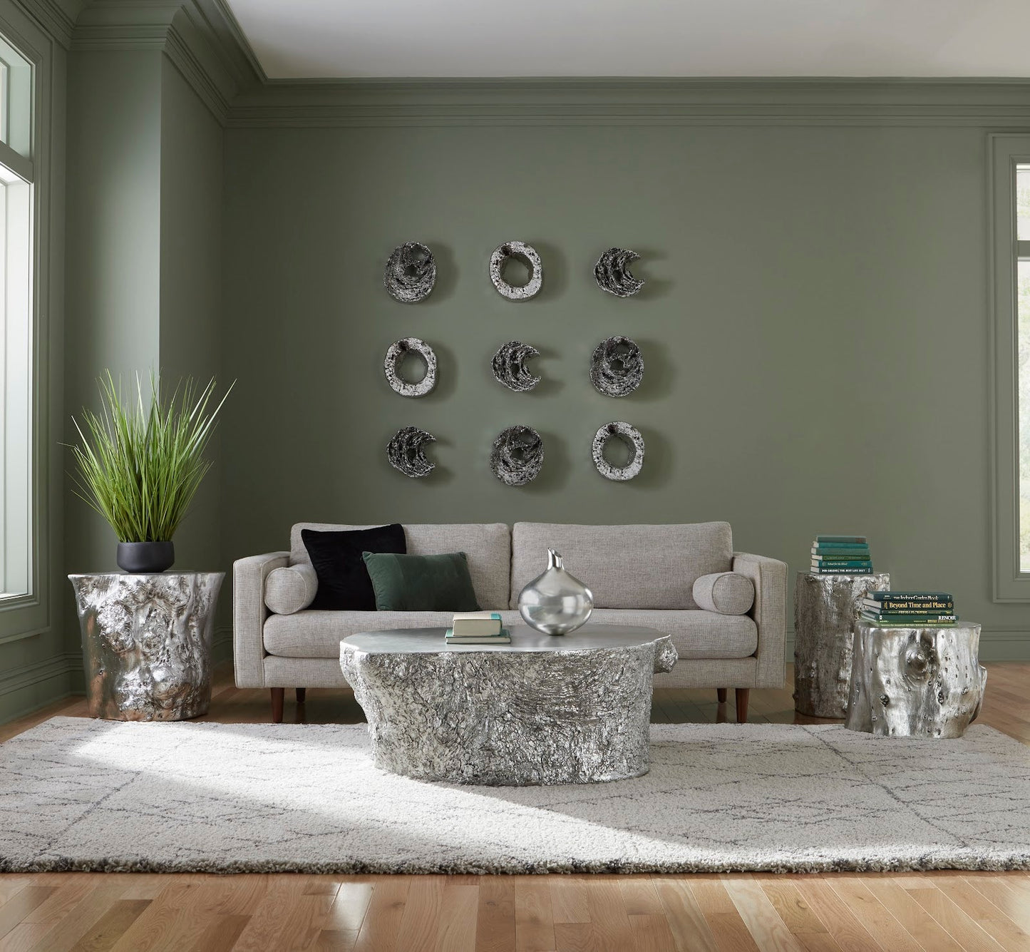 Log Coffee Table in Silver Leaf – Modern Organic 36″