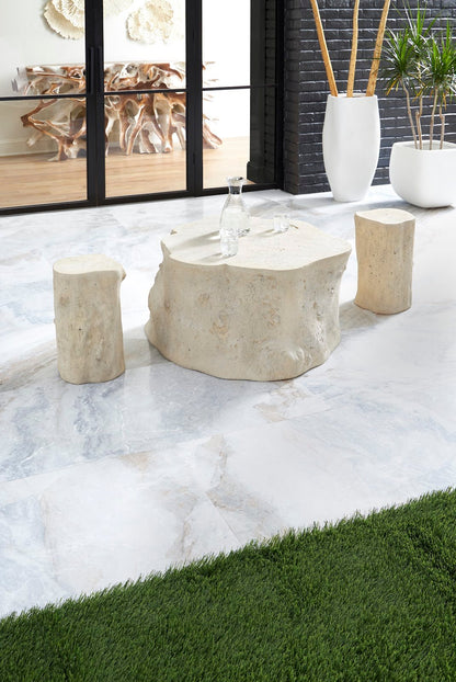 Log Roman Stone Coffee Table – 42″ Nature-Inspired Design