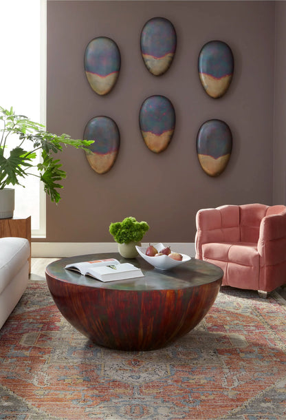 Patina Drum Coffee Table – Resin with Acid Washed Copper