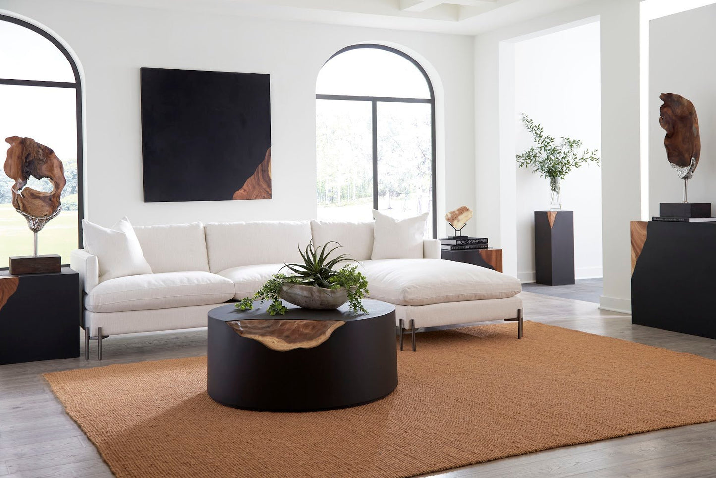 Natural Chamcha Wood & Iron Coffee Table – 36″ Round