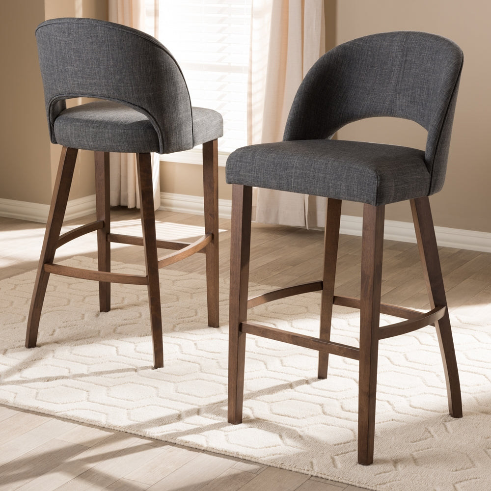 Melrose Dark Grey Walnut Bar Stools – Set of 2, Mid-Century
