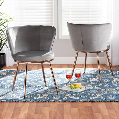 Farah Set of 2 Luxe Grey Velvet Dining Chairs