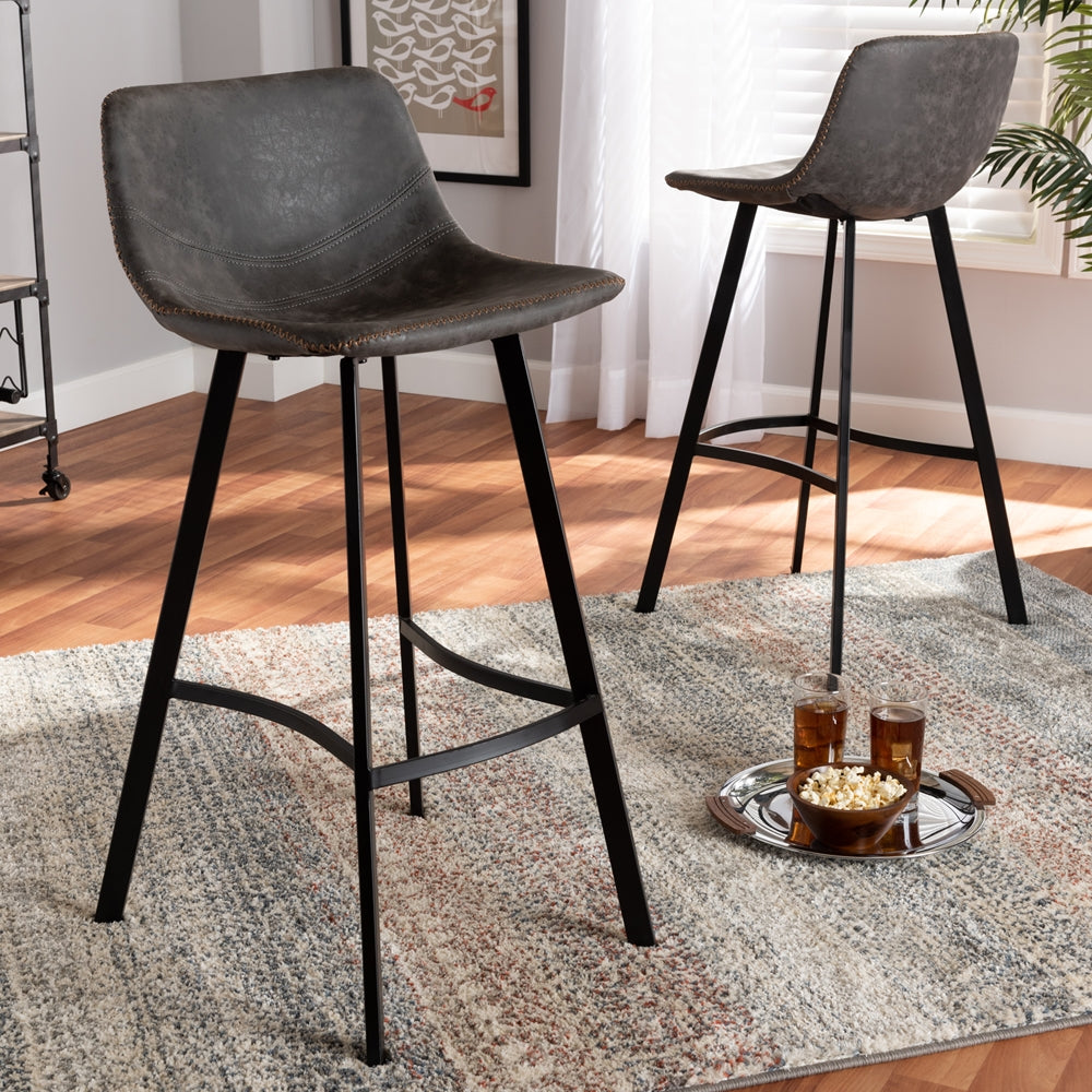 Tani Set of 2 Stitched Grey Bar Stools – Industrial Design