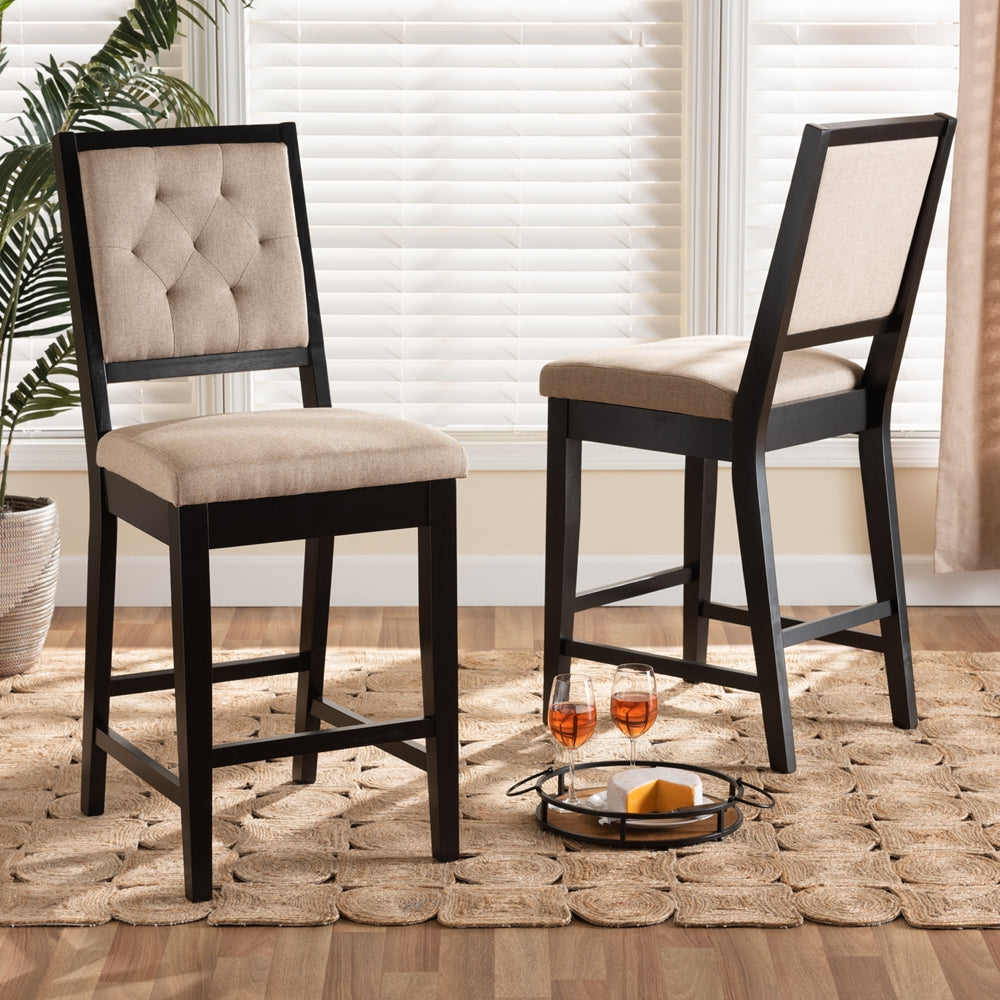 Gideon Set of 2 Dark Brown & Sand Bar Stools – Modern Design