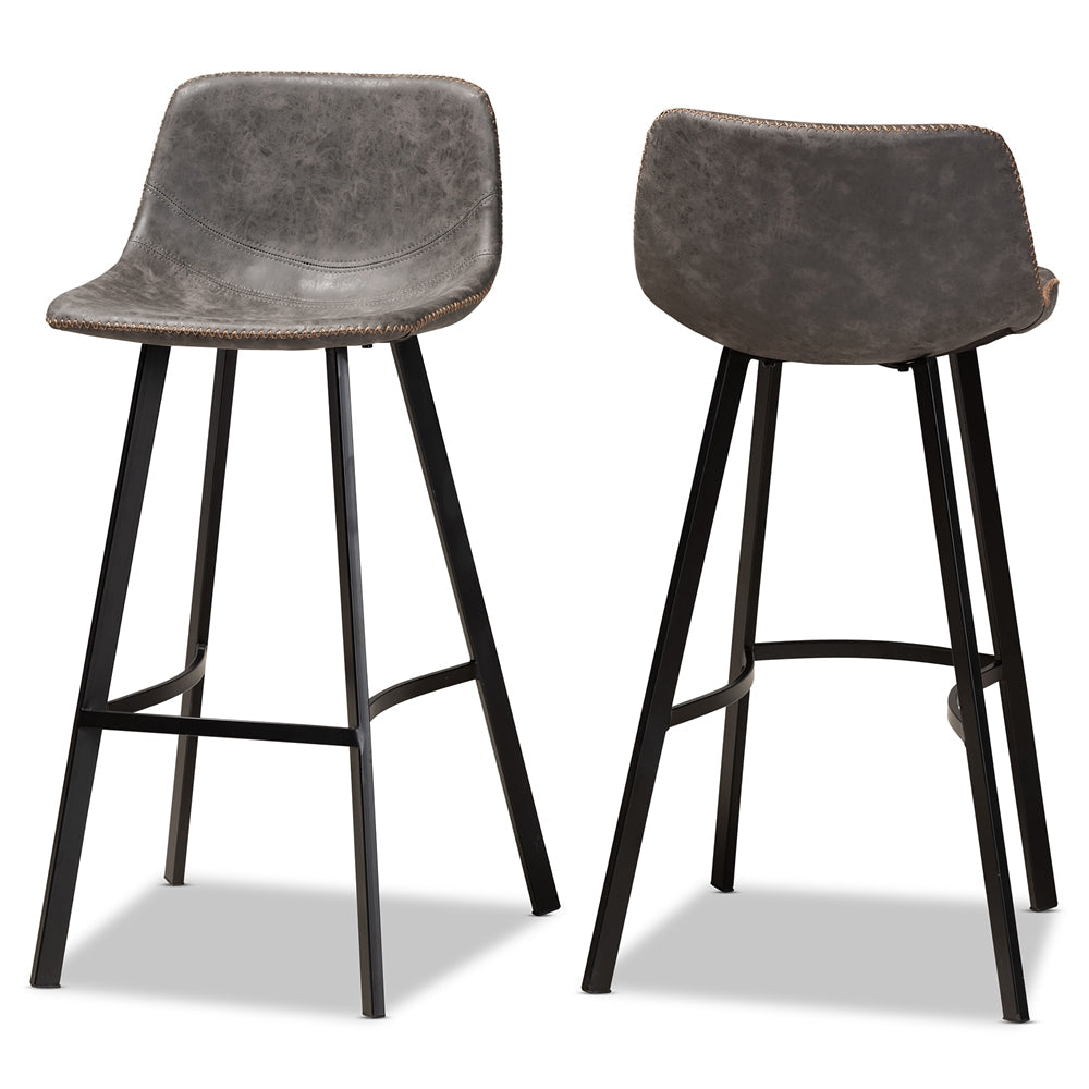 Tani Set of 2 Stitched Grey Bar Stools – Industrial Design