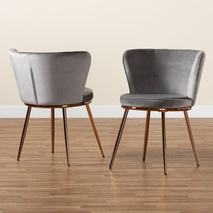 Farah Set of 2 Luxe Grey Velvet Dining Chairs
