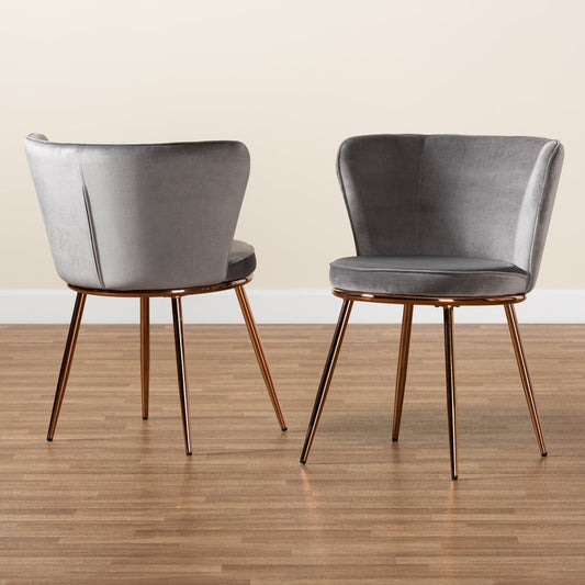 Farah Set of 2 Luxe Grey Velvet Dining Chairs