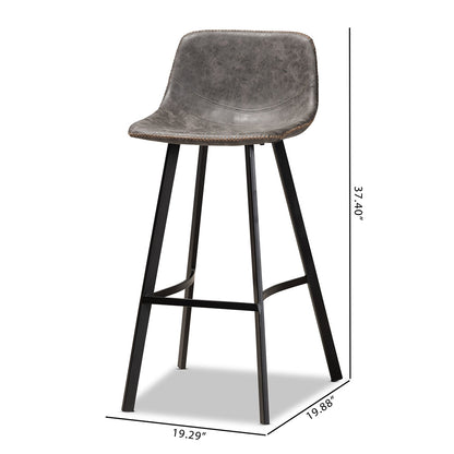 Tani Set of 2 Stitched Grey Bar Stools – Industrial Design
