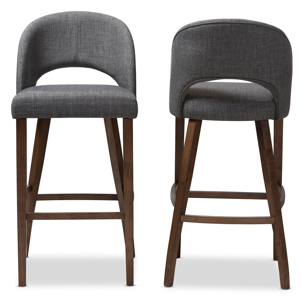 Melrose Dark Grey Walnut Bar Stools – Set of 2, Mid-Century