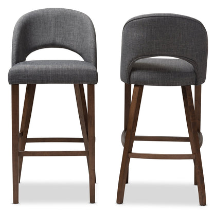 Melrose Dark Grey Walnut Bar Stools – Set of 2, Mid-Century
