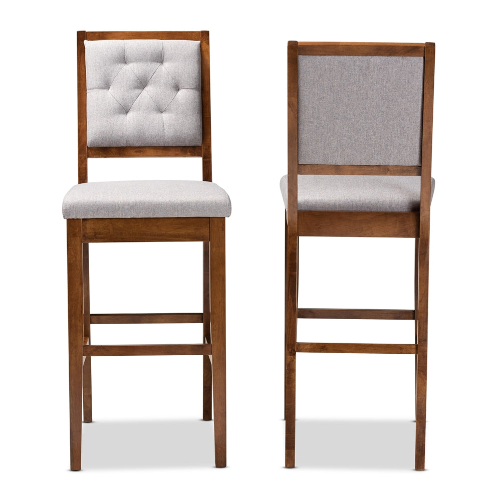 Gideon Set of 2 Walnut Brown & Grey Bar Stools–Modern Design