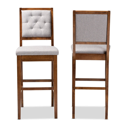 Gideon Set of 2 Walnut Brown & Grey Bar Stools–Modern Design