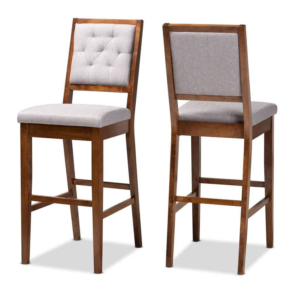 Gideon Set of 2 Walnut Brown & Grey Bar Stools–Modern Design