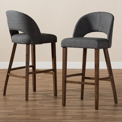 Melrose Dark Grey Walnut Bar Stools – Set of 2, Mid-Century