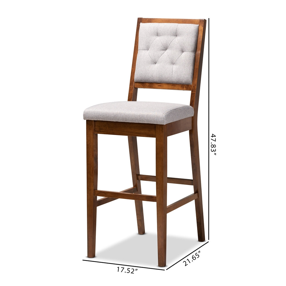 Gideon Set of 2 Walnut Brown & Grey Bar Stools–Modern Design